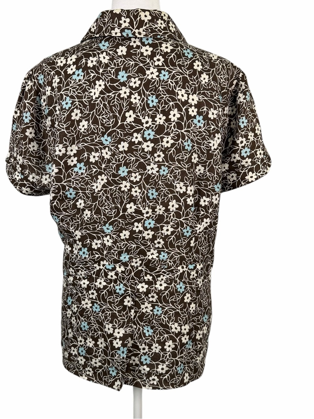 Kim Rogers Brown Linen blue& white Floral Button-Up Shirt Size M Casual chic - Picture 6 of 11